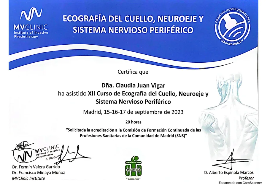Claudia Juan Vigar certificate: Ultrasound of the neck, neuraxis and peripheral nervous system