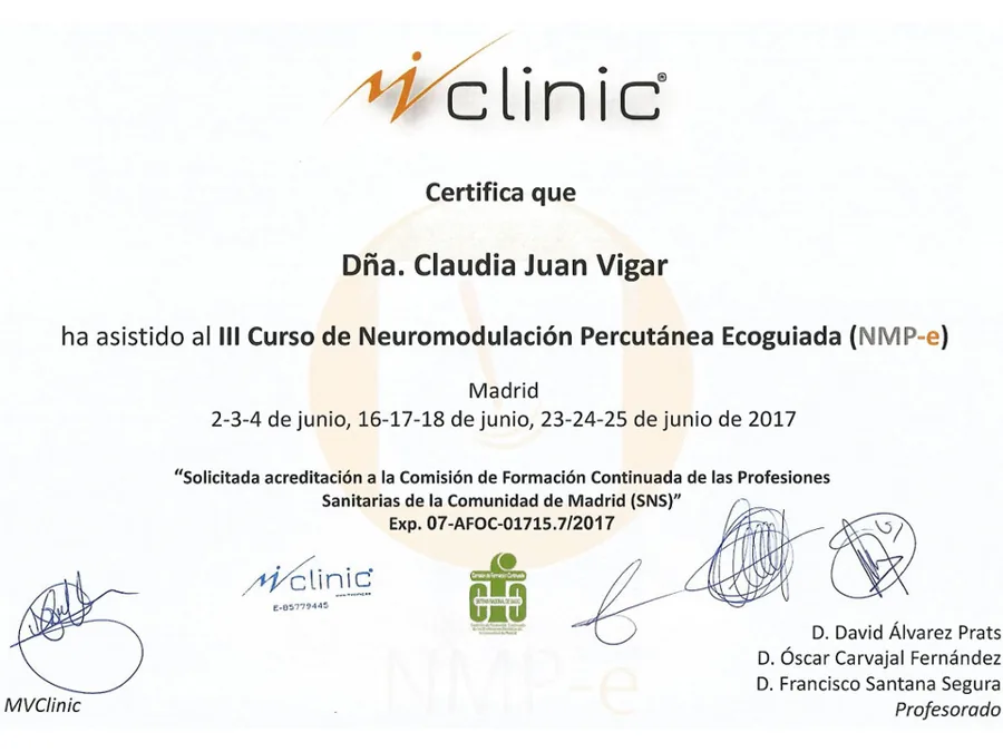 Claudia Juan Vigar certificate: Ultrasound-guided Musculoskeletal Percutaneous Electrolysis
