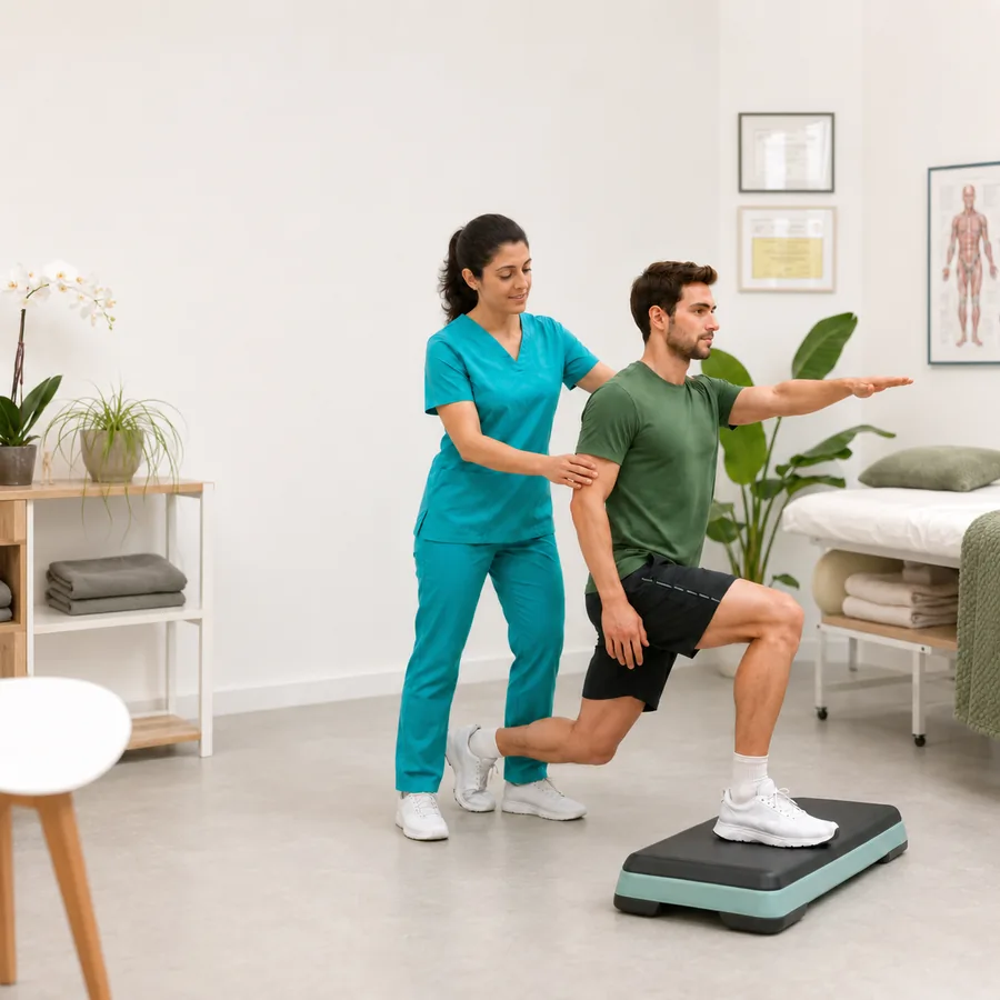 Fisioterapeuta valorando movimiento de hombro y control postural
